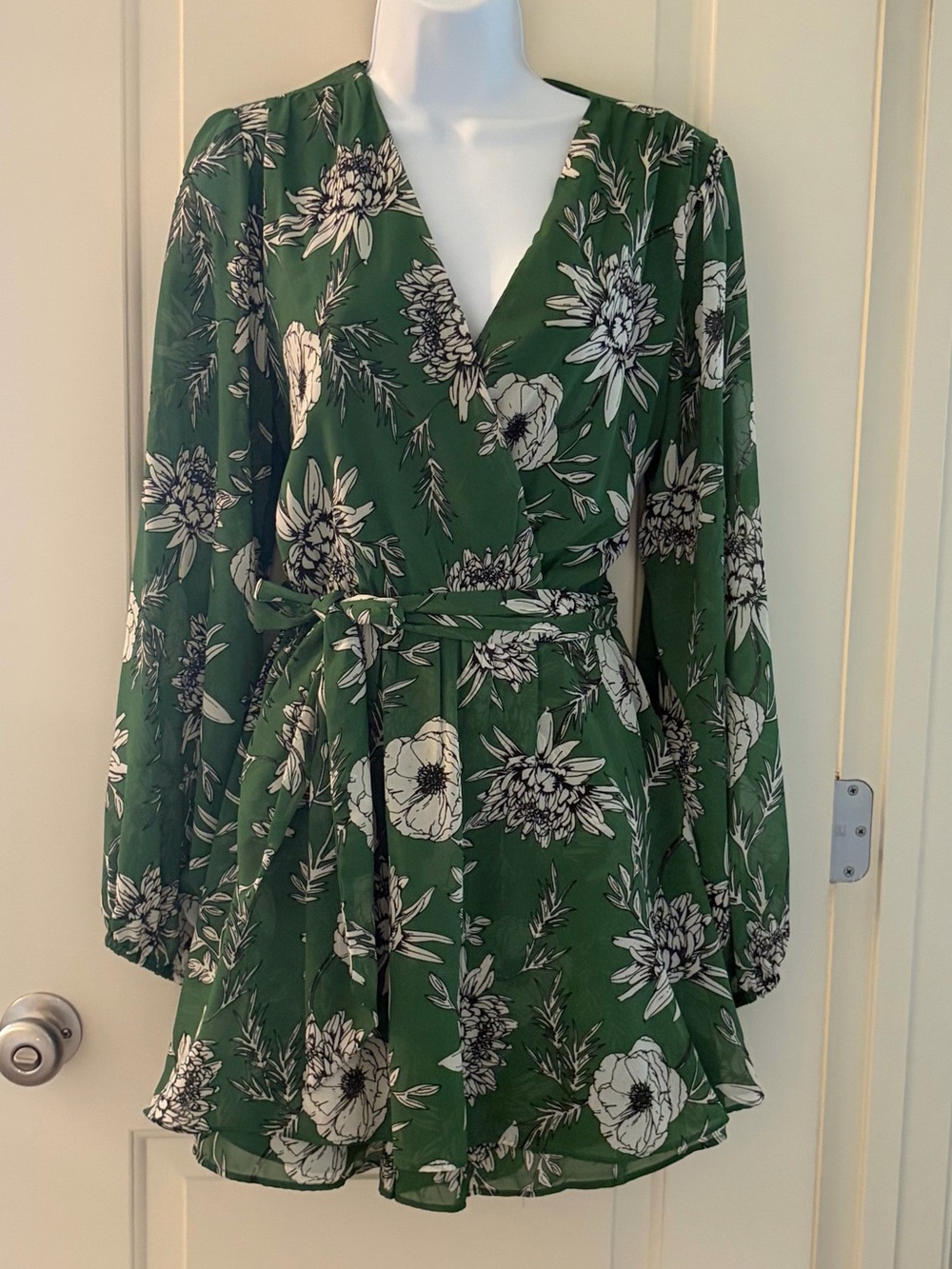 Green Floral Skort Jumpsuit with Belt